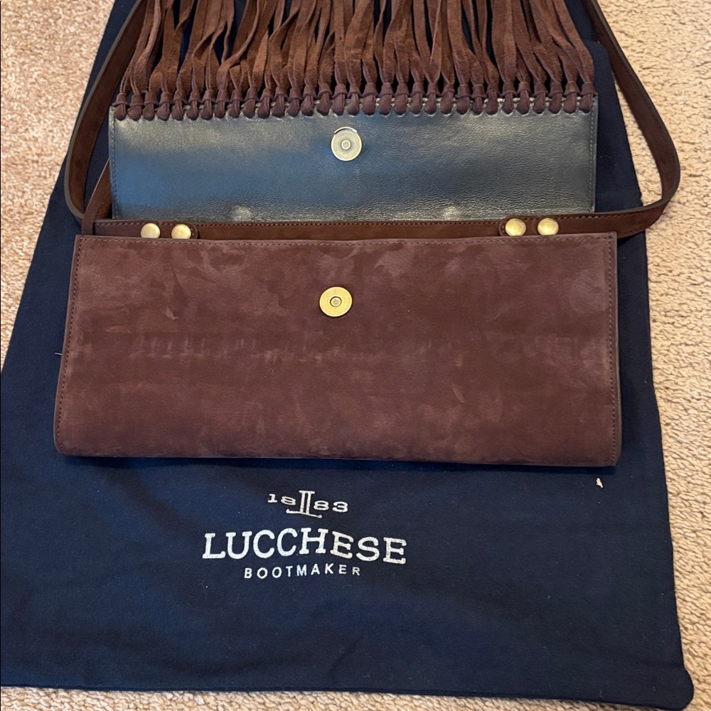 Lucchese Burgundy Suede Fringe Shoulder Bag - Picture 7 of 11